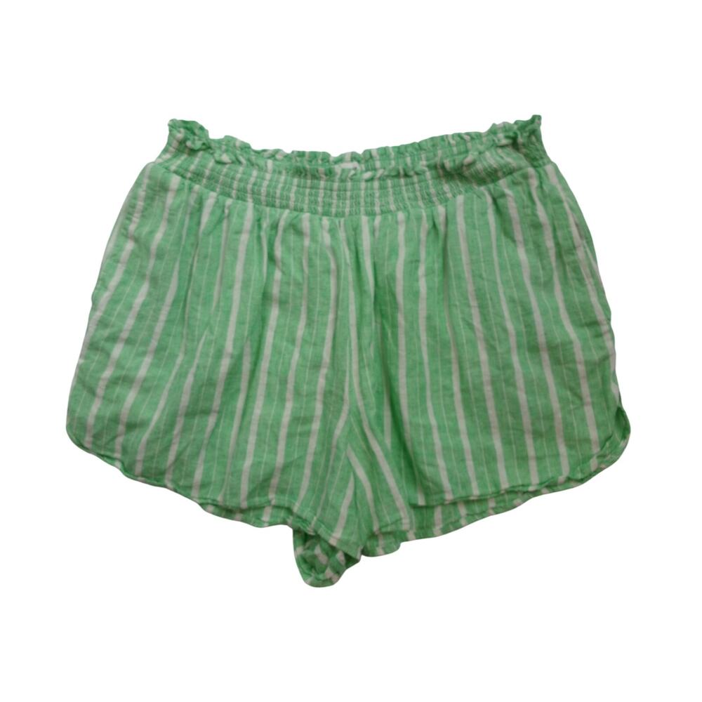 Aerie Linen Blend Green White Striped Pull On Shorts Women's Large